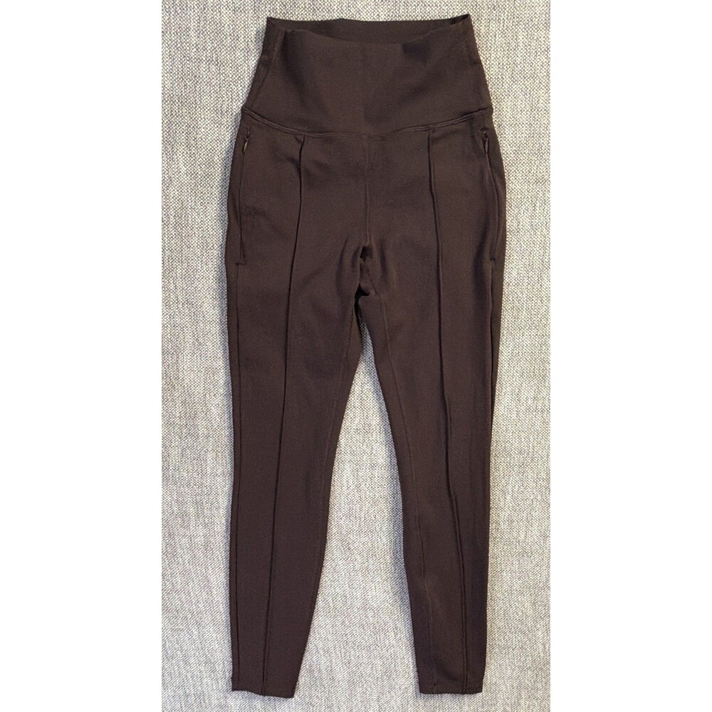 GLOWMODE Women's Brown Ankle Leggings XS High-Rise Zip Pocket Logo